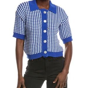 Stylish Blue and White Button-Down Sweater Shirt 100% Cotton